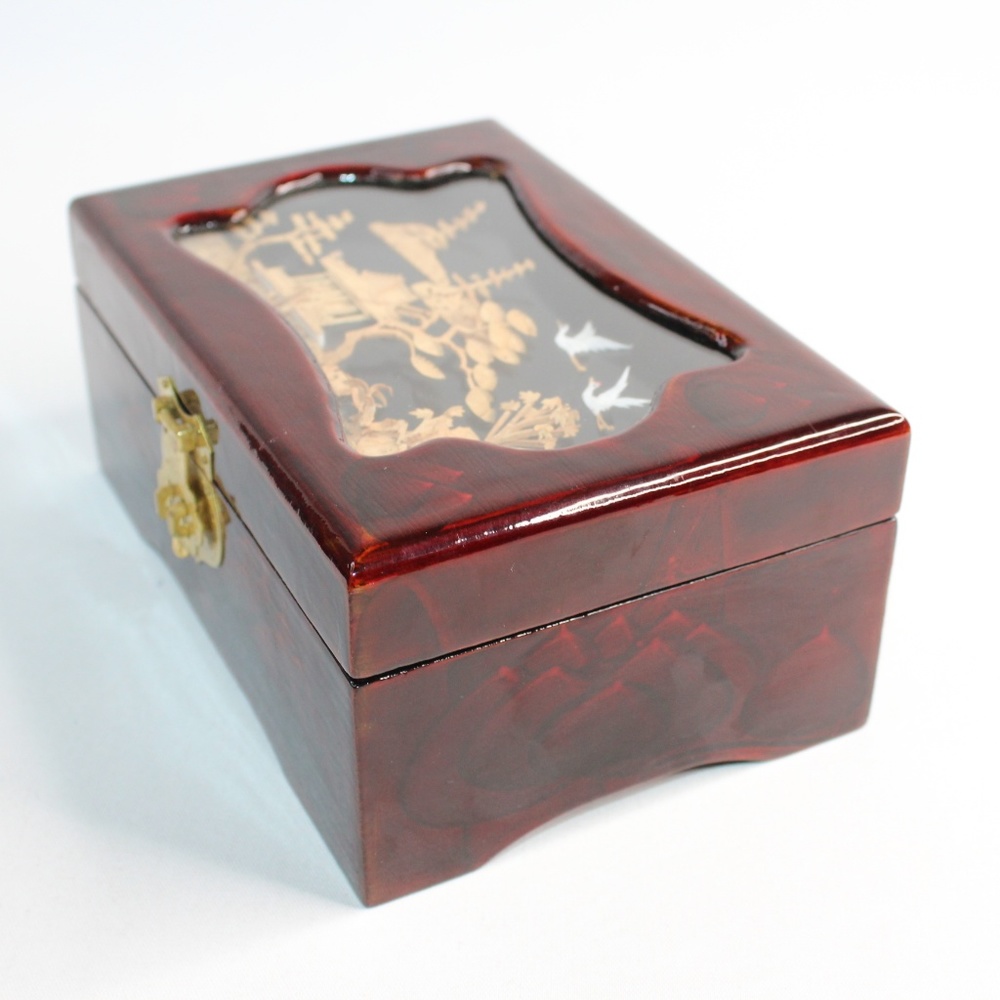 VTG Asian Pagoda Crane 3D Handcrafted Jewelry Décor Box #129 - Picture 4 of 8